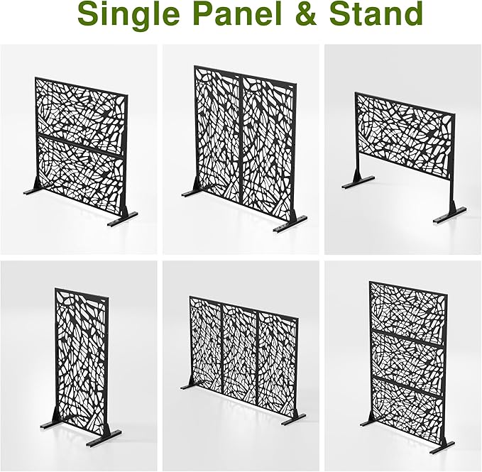 Casaphoria Metal Privacy Screen Outdoor, 72" H x 35" W Freestanding Decorative Privacy Screen for Patio Deck Balcony Garden with Stable Base, Black-Shine