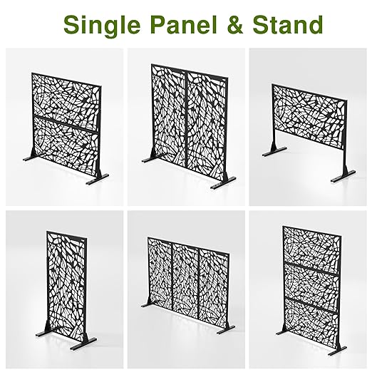 Casaphoria 72" H x 47" W Metal Outdoor Privacy Screen, Freestanding Decorative Divider for Patio, Deck, Balcony, and Garden with Stable Base, Black Net