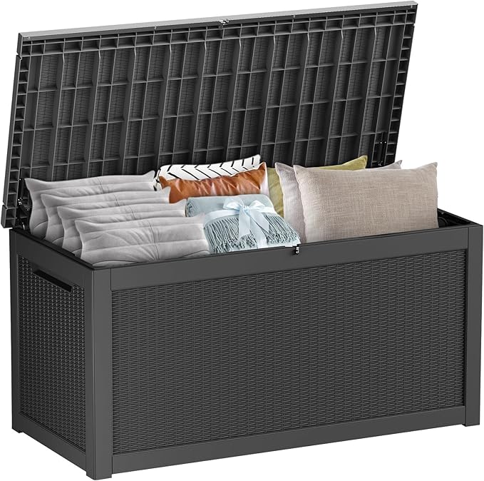260 GallonOutdoor Storage Box,Resin Deck Boxes Waterproof, IndoorOutdoor Bin for Package Delivery, Patio Cushions, Gardening Tools, Lockable, UV Resistant