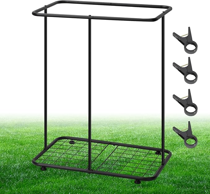 CADUKE Trash Bag Holder Stand, Metal Trash Bag Holder Frame with 4 Clips, Leaf Bag Holder Stand for 40-50 Gallon, Portable Trash Nag Holder for Outdoor Camping, Lawn Party, Yard Weeding
