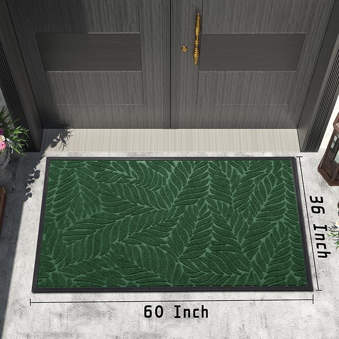 Yimobra 60x36 Large Door Mat Outdoor Indoor, All-Season Waterproof Door Mat Outside Entrance, All-Weather Non-Slip Outside Doormat for Garage Patio Entryway, Green