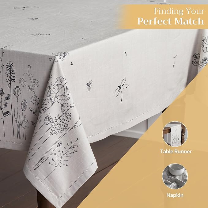 Maison d' Hermine Table Cloth Rectangle Table 100% Cotton 60 x 120 Inches Tablecloth Reusable Decorative Everyday Use for Dining Room, Farmhouse, Home, Party, Festive & Wedding Spring Summer - Flore