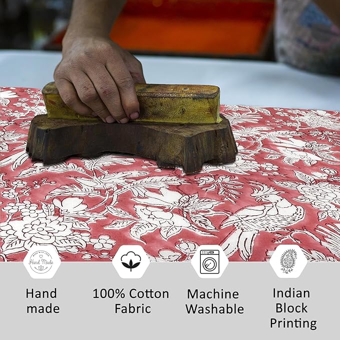 CPC Cotton Table Runner 16x90 Inch Block Printed Long Fall Table Runner for Dining Table, Card Table, Coffee Table, Wedding, Farmhouse & Outdoor Barbeque-Coral Pink