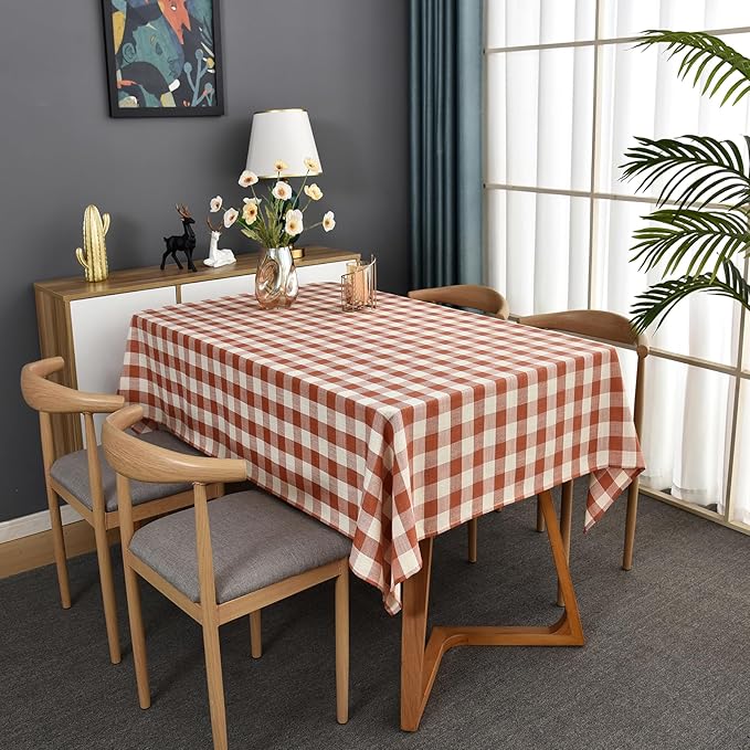 Gingham Table Cloth for Rectangle Tables Orange Checkered Plaid Tablecloth Heavy Duty Cotton Blend Washable & Wrinkle Table Cover for Outdoor Kitchen Dining Picnic Camping (52x98 Inch)