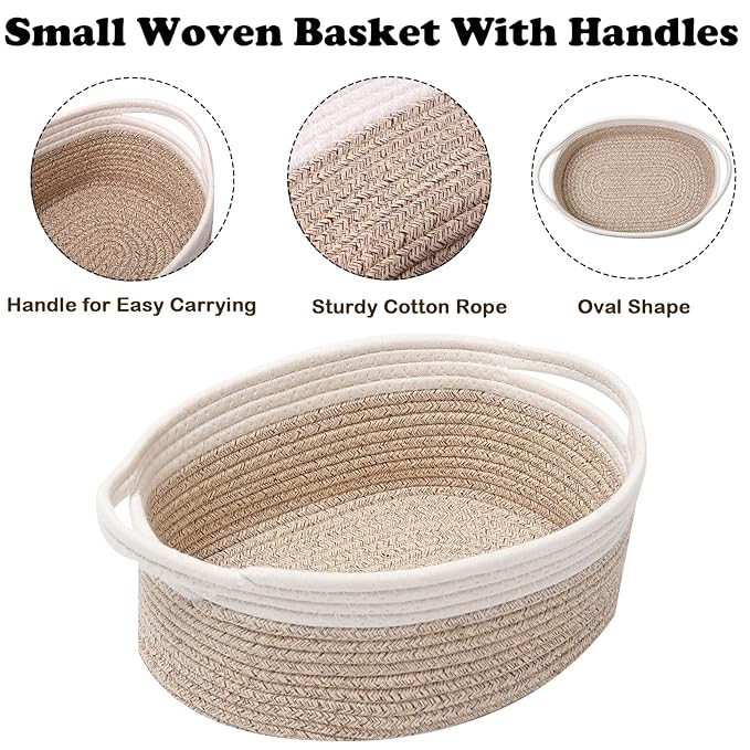 Gift Basket with Gift Bag and Ribbons,Small Rope Woven Shelf Storage,Baskets for Gifts Empty,Birthday,Baby Shower,Decorative Organizer Box with Handles(White&Mixed Brown)