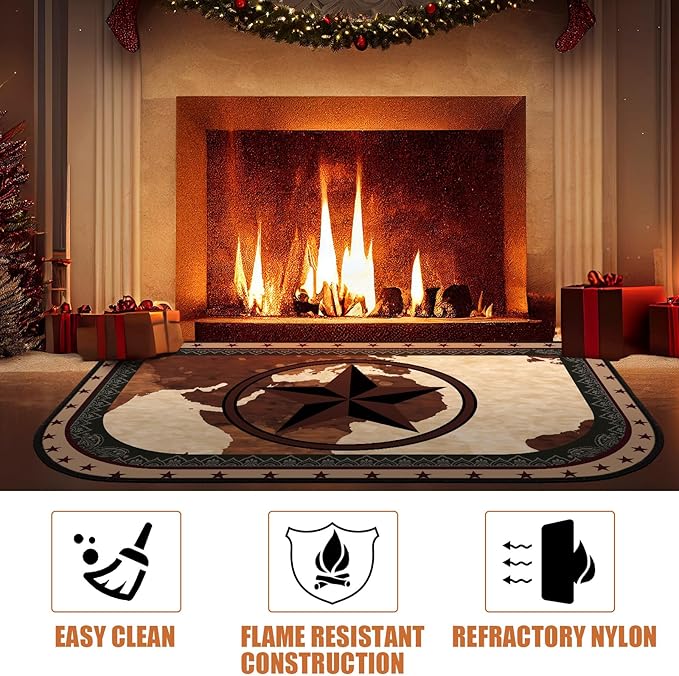 Demissle Cabin Fireplace Hearth Rug Fireplace Mats Cabin Southwestern Fireproof Rug Fire Resistant Mat for Wood Stove Floor for Kitchen Indoor Outdoor(27 x 48 Inch,Retro)