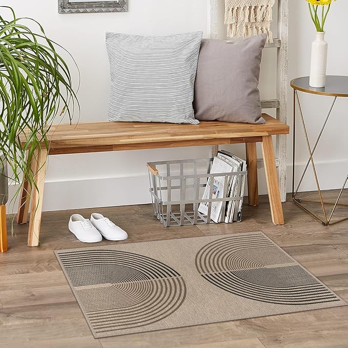 Easy Jute Rainbow Entryway Rug, 2x3 Washable Non-Slip Indoor Outdoor Doormat, Neutral Boho Farmhouse Small Kitchen Rug Modern Abstract Throw Rugs for Entrance Bedroom Bathroom