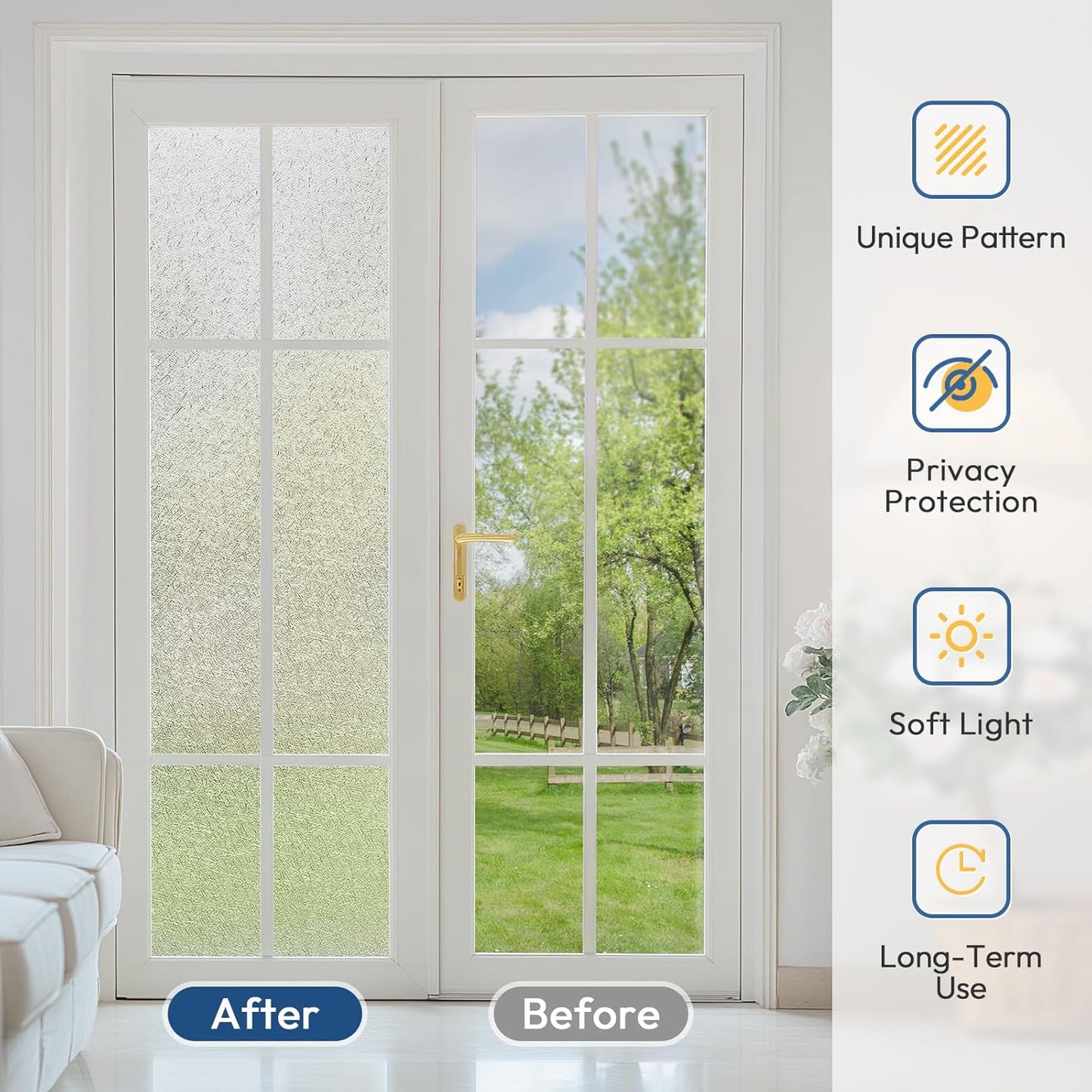 rabbitgoo Window Privacy Film Frosted Glass Film, Decorative Cling UV Sun Blocking Decals, Frosting Window Clings for Home Bathroom Door Coverings,17.5 x 78.7 inches