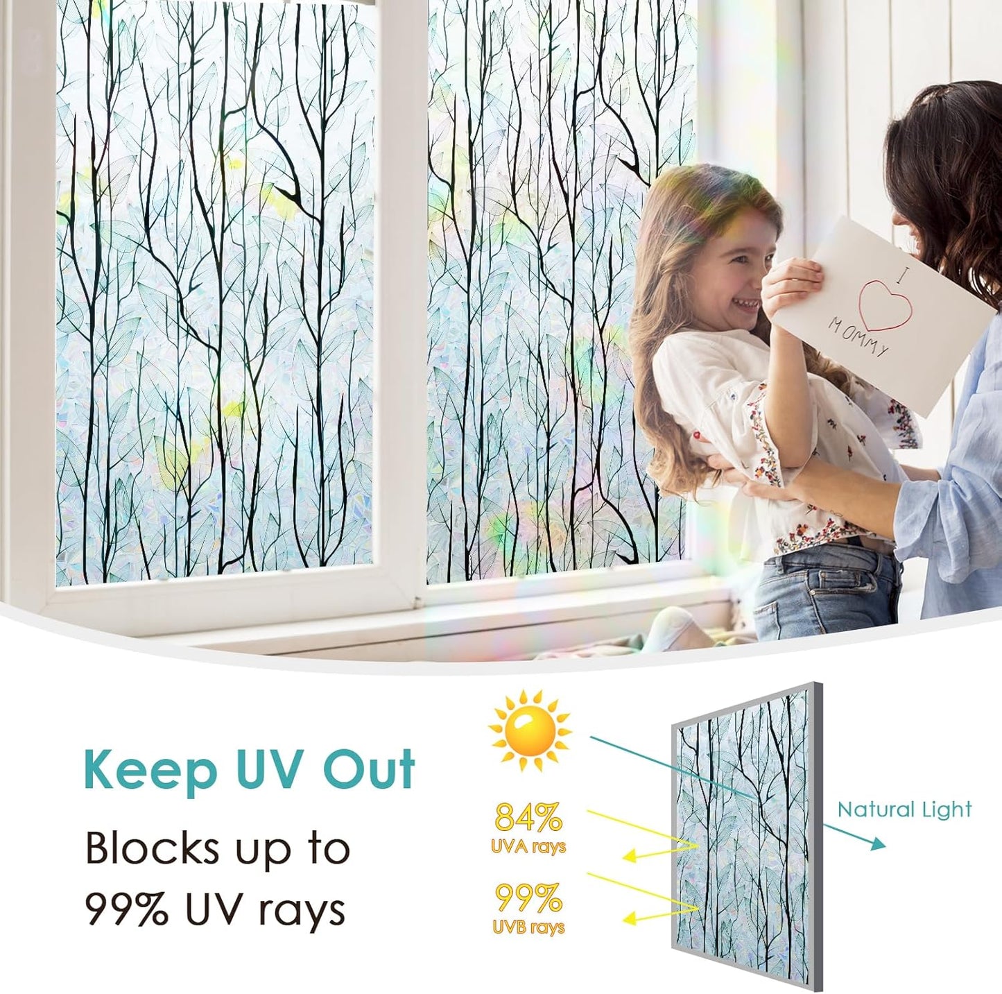 DKTIE Nature Pattern Rainbow Window Film Decorative Stained Glass Window Film Static Cling Films Easy Apply Removable Comes with Tools (U1747-rainbow, 35.4" x 78.7")