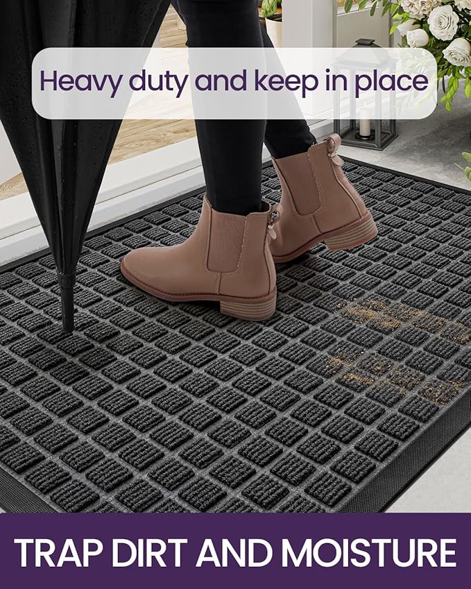 DEXI Front Door Mat Outside Entrance, 2x3 ft Rubber Entry Doormat Heavy Duty, Welcome Mats Non Slip for Inside House Floor Entryway Double Doors Exterior Patio, Checkered Black