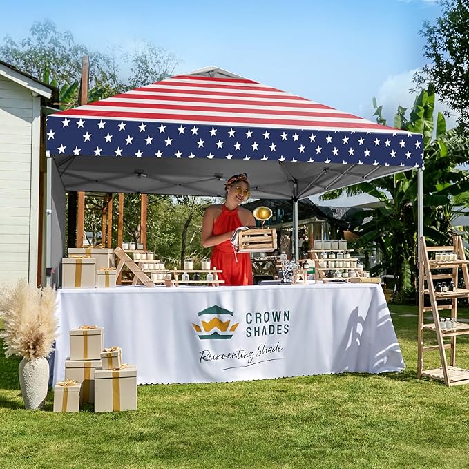 CROWN SHADES 10x10 Pop Up Canopy with 1 Side Wall - Beach Tent with One Push Setup - Outdoor Sun Shade for Events, Parties, Camping - Gazebo with STO-N-Go Cover Bag (American Flag)