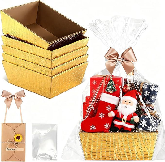 Wonderjune 20 Pcs Valentines Day Gift Baskets Empty To Fill Baskets For Gifts Empty With Gift Bag Bow Valentines Gifts Storage Basket Bulk for Wedding Party Wrapping(Gold)