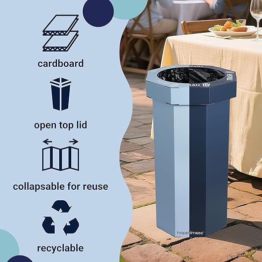 Eyely MPH1302B-2SET Sal 25-Gallon Disposable Corrugated Cardboard Event Trash Can and Recycling Bin for BBQs, Parties & Events & Outdoor Activities, Tide Pool Blue/Denim Blue (Set of 2)