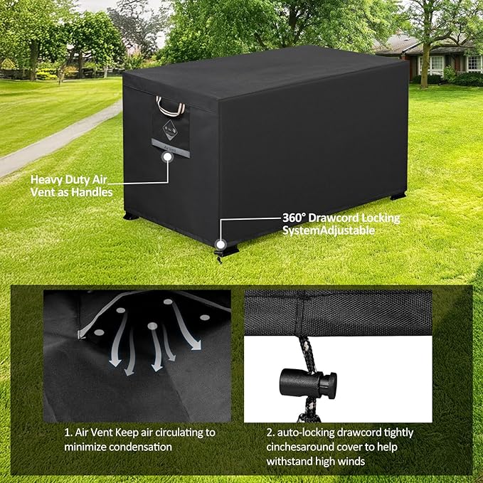 QH.HOME Fire Pit Cover Rectangular Super Waterproof 42" L x 24" W x 24" H, UPF 50+ Outdoor Fire Pit Table Cover 600D Strong Tear Resistant and Fading Resistant for Rectangular Fire Pit - Black