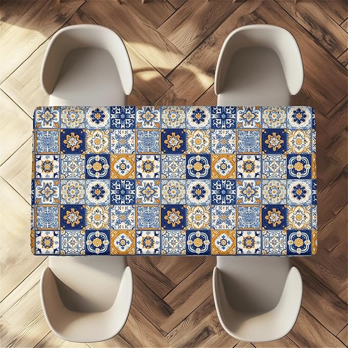 Rectangle Table Cloth Cover Waterproof Elastic Fitted Polyester Fitted Tablecloths for 6 Foot Tables for Indoor,Picnic, Camping, Outdoor （72" x 30"，Bohemian Style）