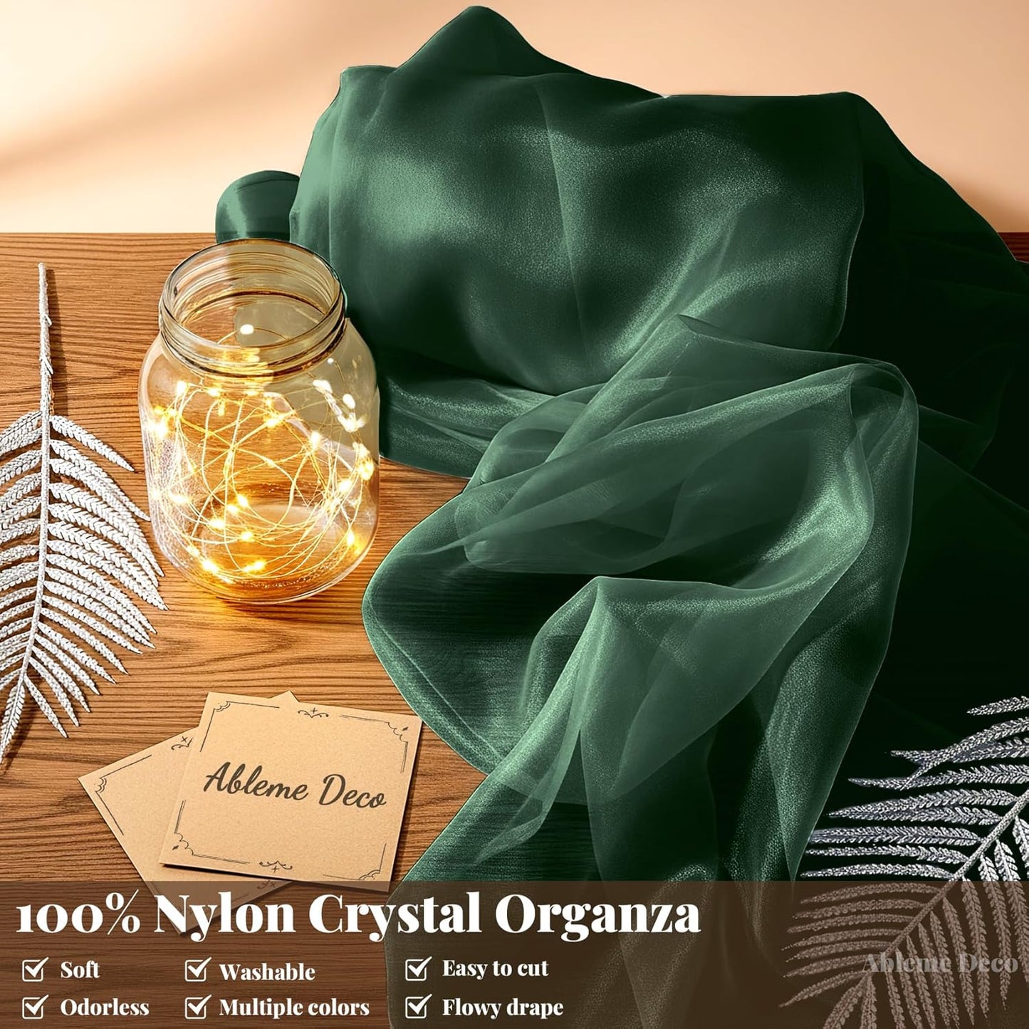 Organza Fabric by The Yard, 60 Inch Wide 3 Yards (9 ft) Long Sheer Fabric for DIY Sewing Projects Wedding Decorations Party Backdrops Curtains (Hunter Green)