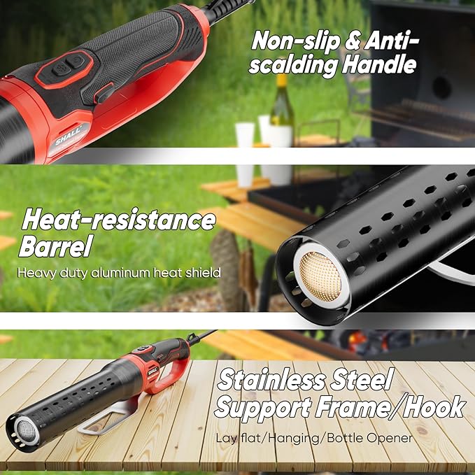 SHALL Electric Charcoal Starter Fire Lighter with Air Blower, 60S Rises to 1292℉ Chemical Free Heated for BBQ Smoker, Grill Starter, Wood Burning Fireplaces & Fire Pits | 9.19ft Cable