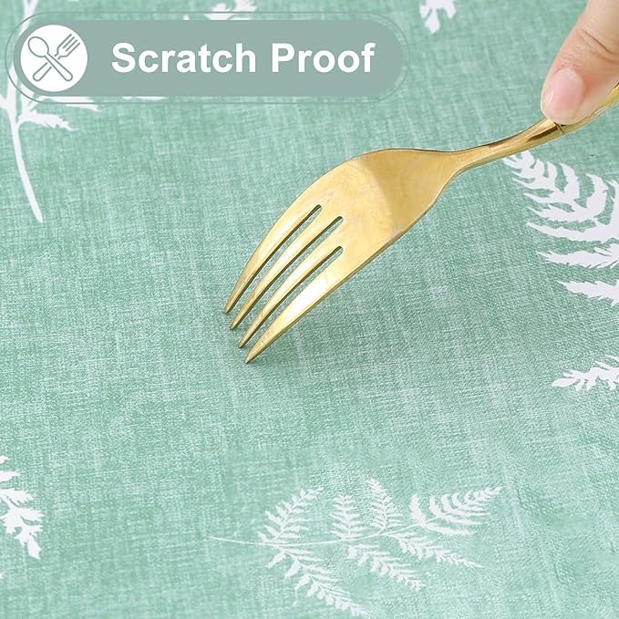 misaya Rectangle Waterproof Vinyl Table Cloth, Wipeable Tablecloth with Flannel Backing, Plastic Table Cover for Dinner, Picnic, Indoor and Outdoor (Light Green Leaves, 54" x 54")