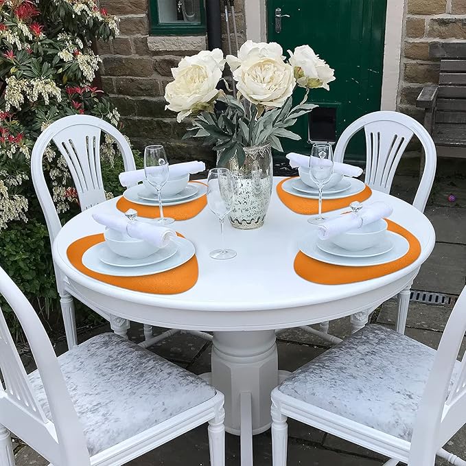 Herda Table Mats for Round Fall Placemats Set of 4 Outdoor Indoor Place Mats Leather Wipeable Washable Placemats for Kitchen Dining Patio Table Heat Resist Easy to Clean Orange Placemats
