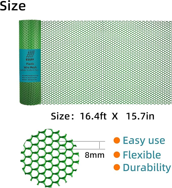 Pet & Garden Safeguard - 15.7IN x 16.4FT Roll - Green Plastic Netting, Multi-Use Decorative Fencing for Poultry, Dogs, Rabbits,Chicken and Snake Barrier