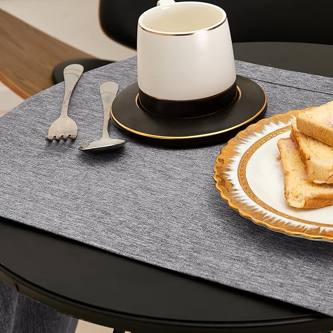 Mebakuk Linen Farmhouse Table Runner Large Burlap Style Soft and Waterproof Decorative Fabric Runner for Outdoor Wedding and Dinner (14 x 72 Inch, Dark Grey)