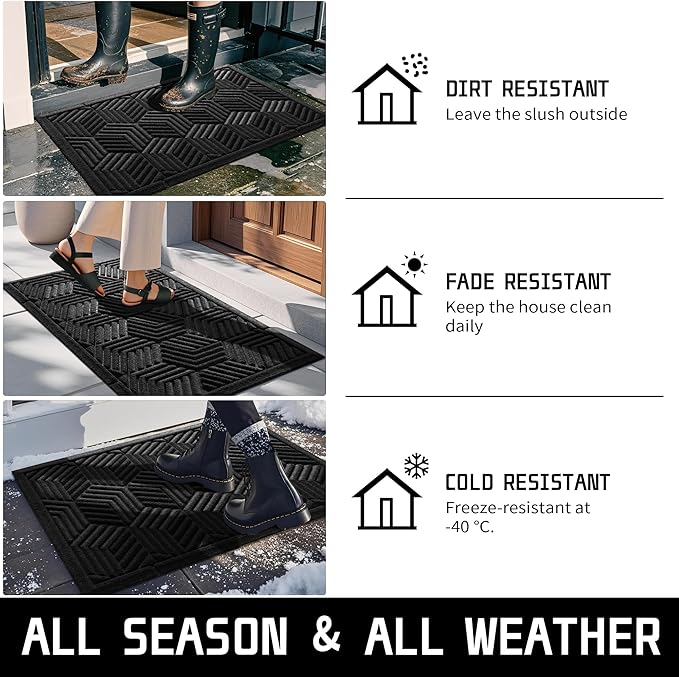 Yimobra Door Mats Outdoor 29.5x17, All-Season Waterproof Outdoor Mats for Front Door Entrance with Drainage Holes, Heavy Duty Non-Slip Doormat for Garage Patio Entryway Indoor, Black