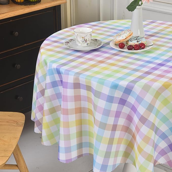 Waterproof Plaid Tablecloth Fabric - Round 58 Inch Classic Gingham Checker Table Cloth for Indoor/Outdoor Use - Buffalo Table Cover for Picnics, BBQs, and Parties