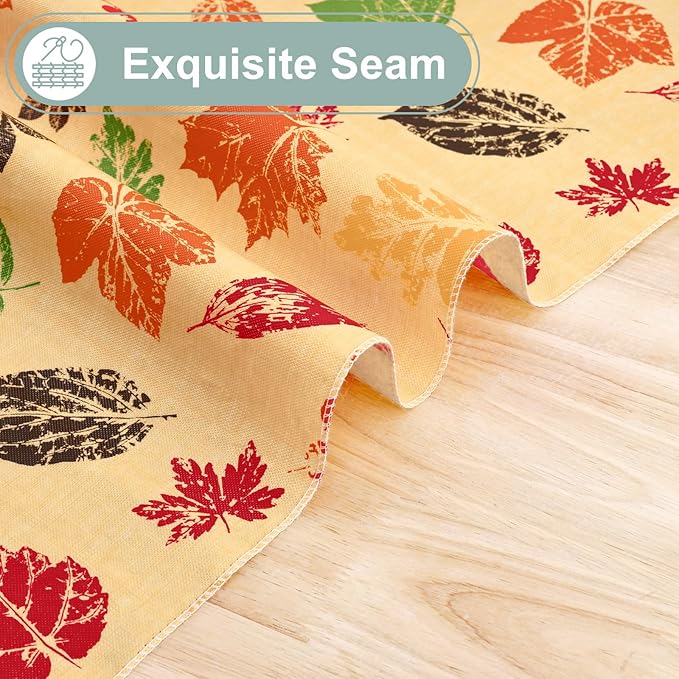 misaya Rectangle Waterproof Vinyl Table Cloth, Wipeable Tablecloth with Flannel Backing, Plastic Table Cover for Fall, Thanksgiving (Colored Leaves, 60" x 102")