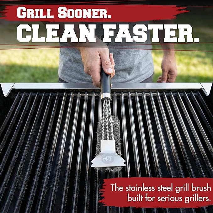 KITCHEN PERFECTION GrillSaver - Safe BBQ Grill Brush with Replaceable Cleaning Head - Heavy-Duty Grill Cleaner with Scraper, Magnetic Hanger, Bottle Opener -Powerful Cleaning Tool for All Grill Grates