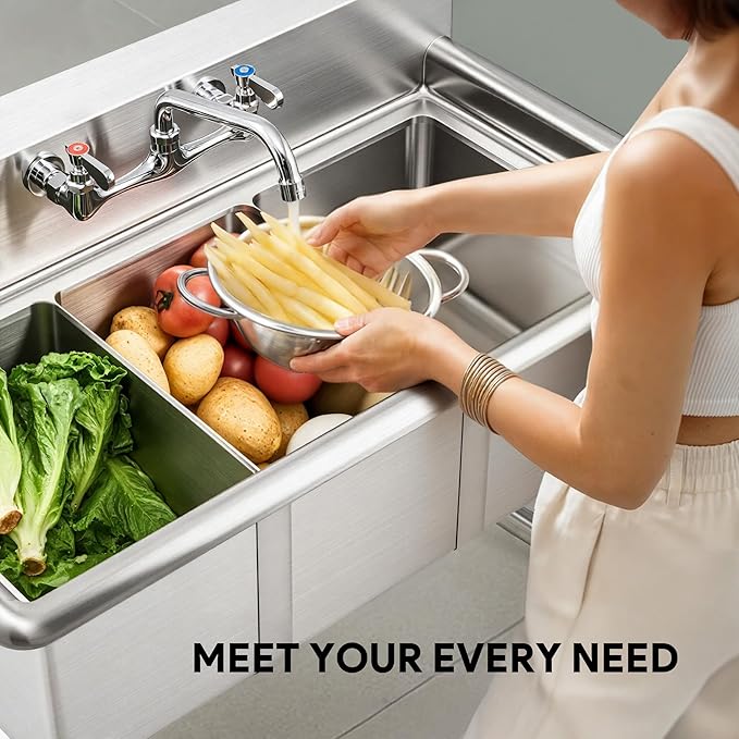 WILPREP 3-Compartment Sink, 10x14x10 in. Kitchen Sink with Strainers X-Shaped Guides Backsplash, Freestanding Triple Bowl Utility Sink, Work Station Sink for Garage Kitchen Laundry Room with 3 Basins
