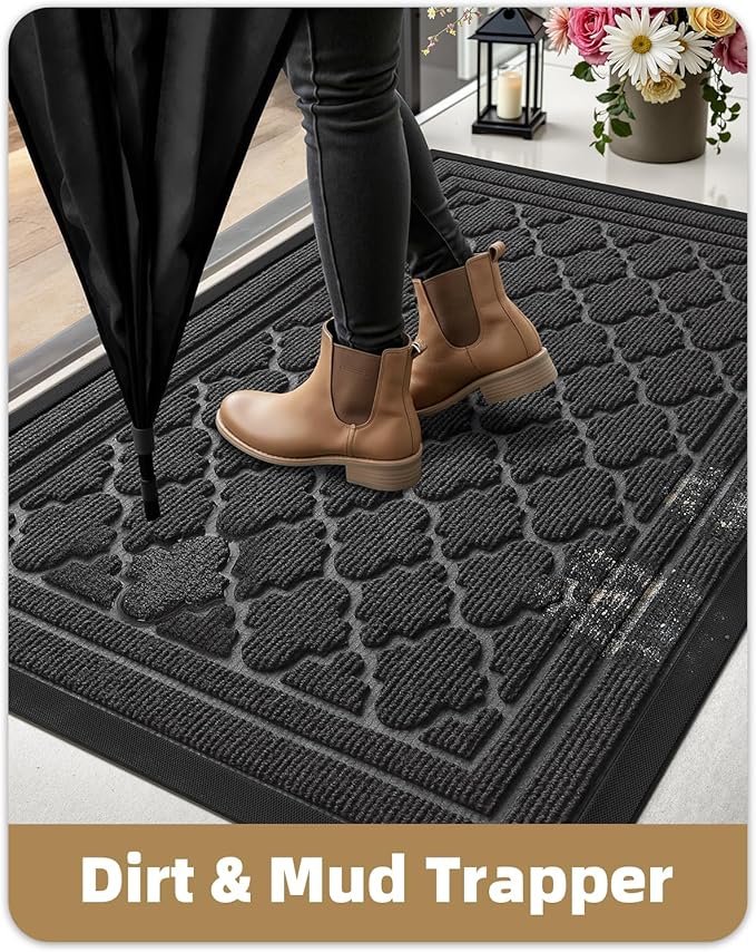 Color&Geometry Front Door Mat Outside Entrance, Heavy Duty Non Slip Low Profile Doormat for Entryway, Trap Dirt and Moisture Welcome Mats All-Weather, Easy Clean, Patio, Garage, 24"x36" Grey
