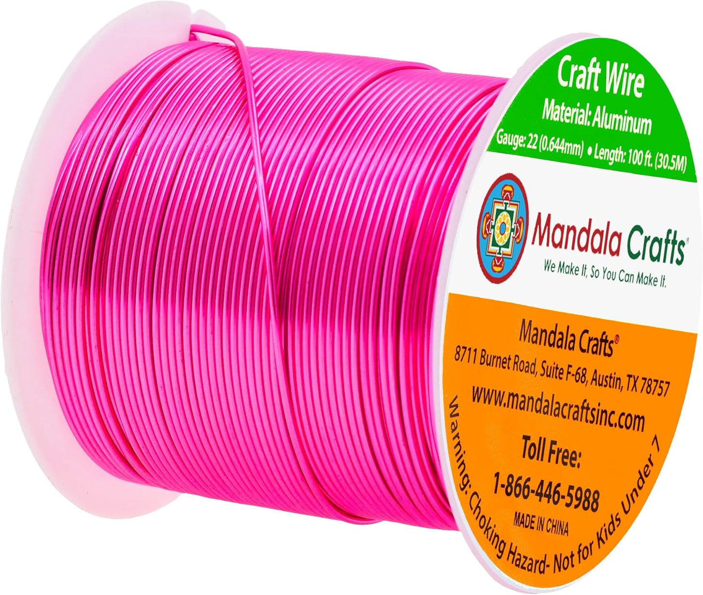 Mandala Crafts 22 Gauge Anodized Aluminum Craft Wire for Jewelry Making - 100 FT Colored Flexible Hot Pink Wire - Bendable for Bonsai Armature Crafting Sculpting