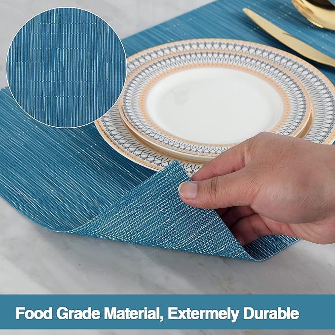 SLKQG Plastic Place mats Set of 4 - Easy Clean Placemats - Washable Heat Resistant Table Mats for Dining Table - 17x12 Inch (Sky Blue Turquoise, 4)
