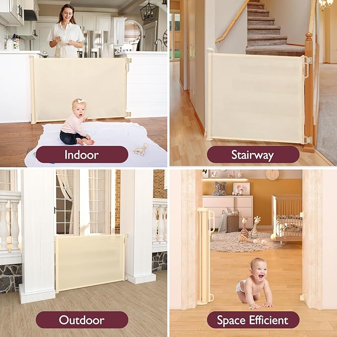 Retractable Baby Gate, Momcozy Extra Wide Mesh Baby Gates for Stairs, 33" Tall, Extends to 71" Wide, Pet Dog Gate for Doorways, Stairs, Hallways, Indoor/Outdoor