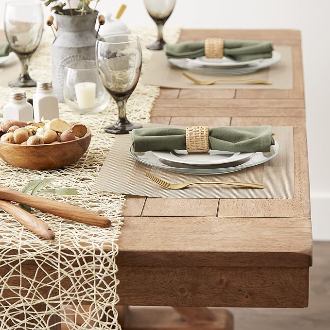 DII PVC Tabletop Collection Woven Indoor/Outdoor, Placemat Set, 13x17.25, Stone, 6 Piece