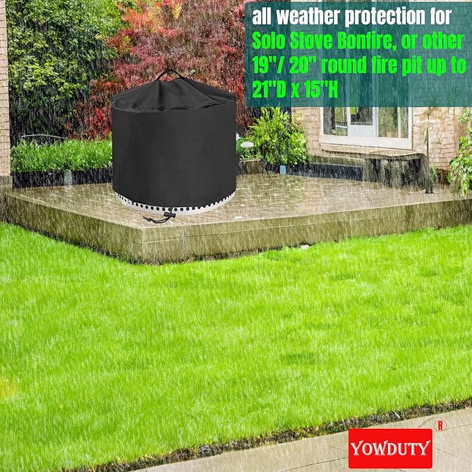 Round Fire Pit Cover for Solo Stove Bonfire 20 Inch, Waterproof Heavy Duty 600D Material Patio Firepit Cover 20" for Solo Stove Bonfire Series,Round 21" D x 15" H
