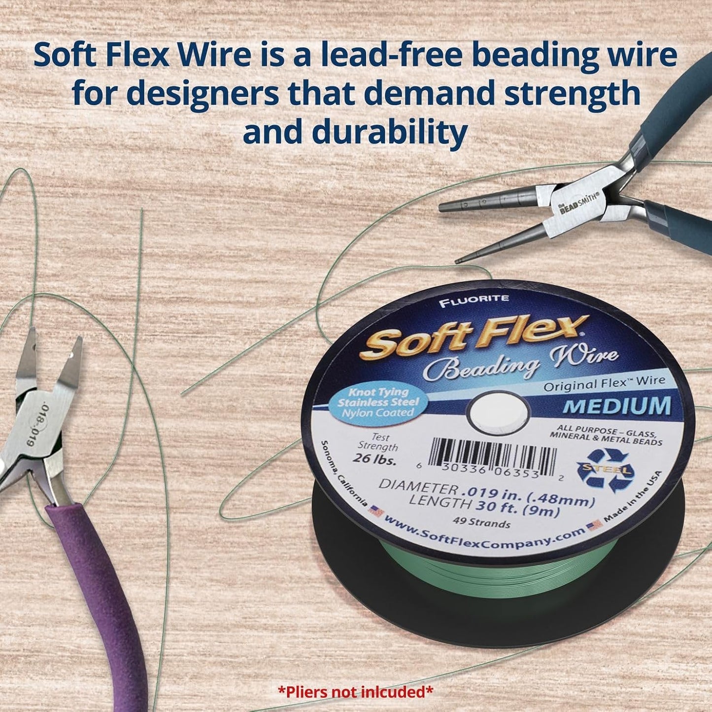 Soft Flex 49 Strand Beading Wire - Medium 0.19 Diameter - 30 Feet Nylon Design Wire