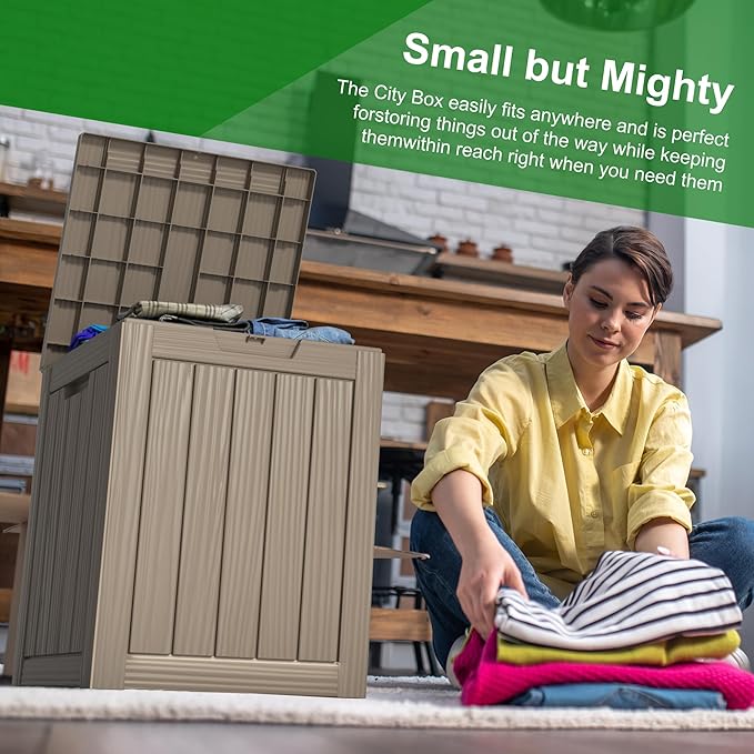 Two 28 Gallon Outdoor Storage Box, Resin Deck Boxes Waterproof, Indoor Outdoor Bin for Package Delivery, Patio Cushions, Gardening Tools, Lockable, UV Resistant