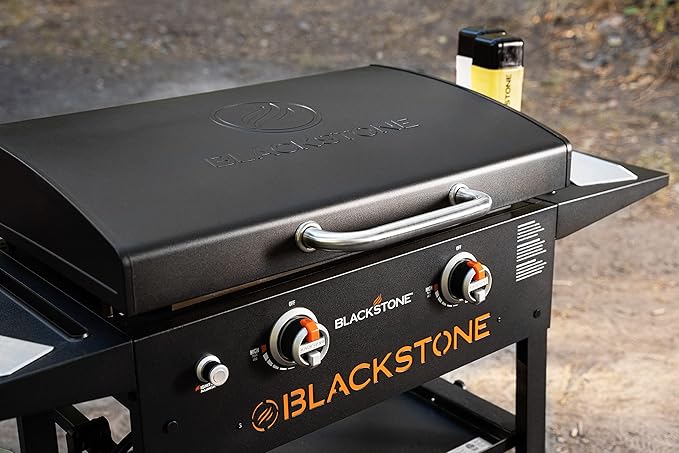 BLACKSTONE 1883 Original 28” Griddle with Integrated Protective Hood and Counter Height Side Shelves, Powder Coated Steel, Black