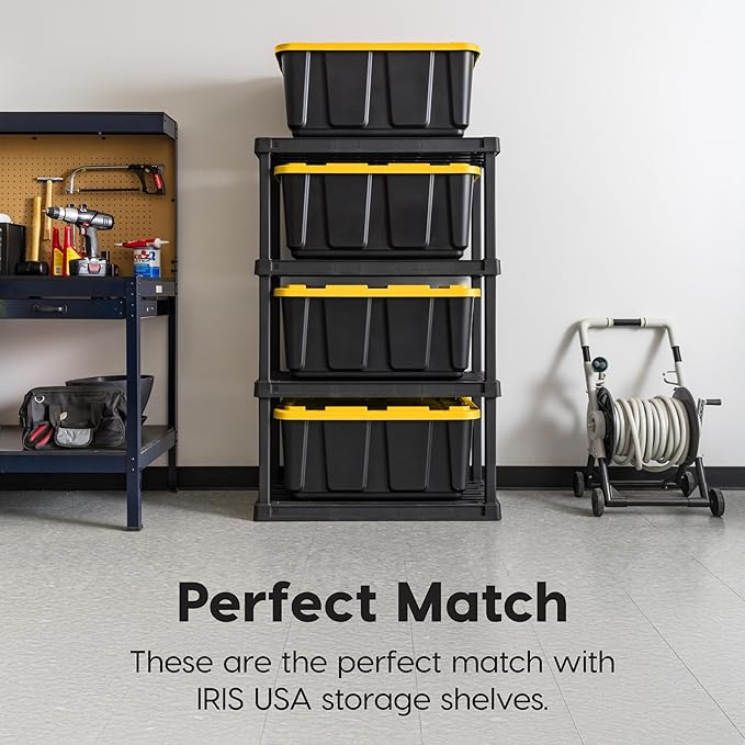 IRIS USA 2-Pack 27 Gallon Storage Bins with Lids |Made in USA| Heavy Duty Plastic Tote Containers for Truckbed Tool Box Organization, Large - Black/Yellow
