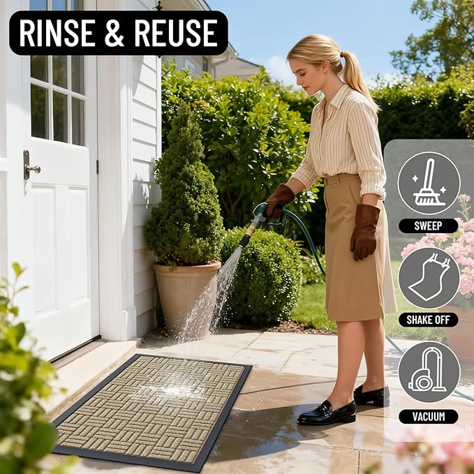 OLANLY Front Door Mat Outside Entrance 33x21, Absorbent, Heavy Duty Sturdy Natural Rubber Doormat Indoor Outdoor, Stain and Fade Resistant, Non-Slip Backing Low Profile Floor Mat for Entryway, Beige