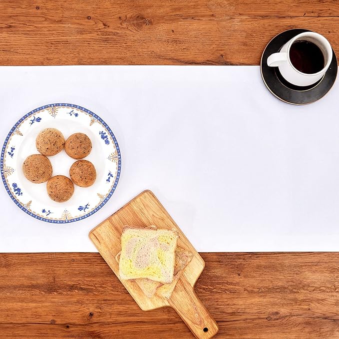 Mebakuk Linen Farmhouse Table Runner Large Burlap Style Soft and Waterproof Decorative Fabric Runner for Outdoor Wedding and Dinner (14 x 90 Inch, White)