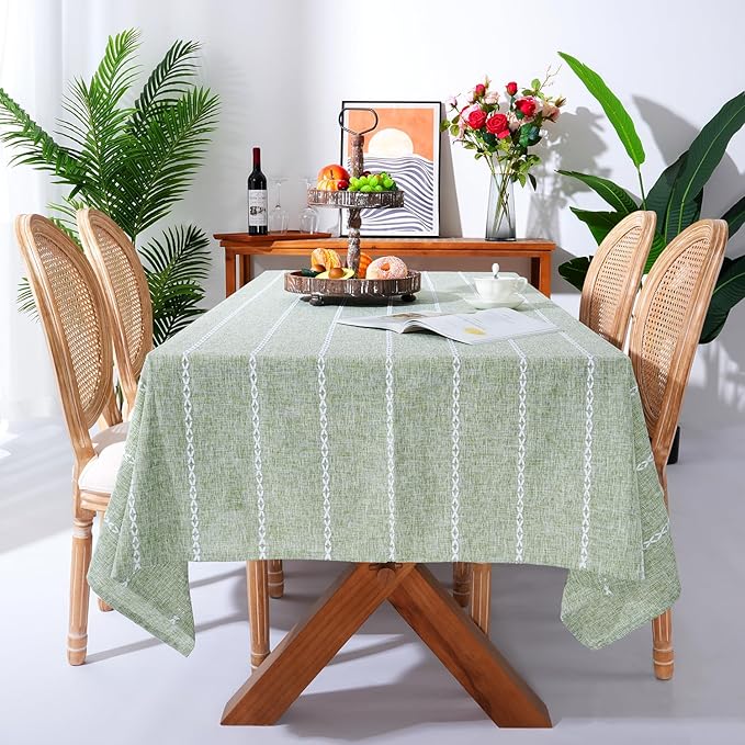Chassic 60 x 120 inches Farmhouse Style Linen tablecloths, Wrinkle Resistant Washable Dining Room Table Cloths for 8 Foot Rectangle Tables - Sage Green