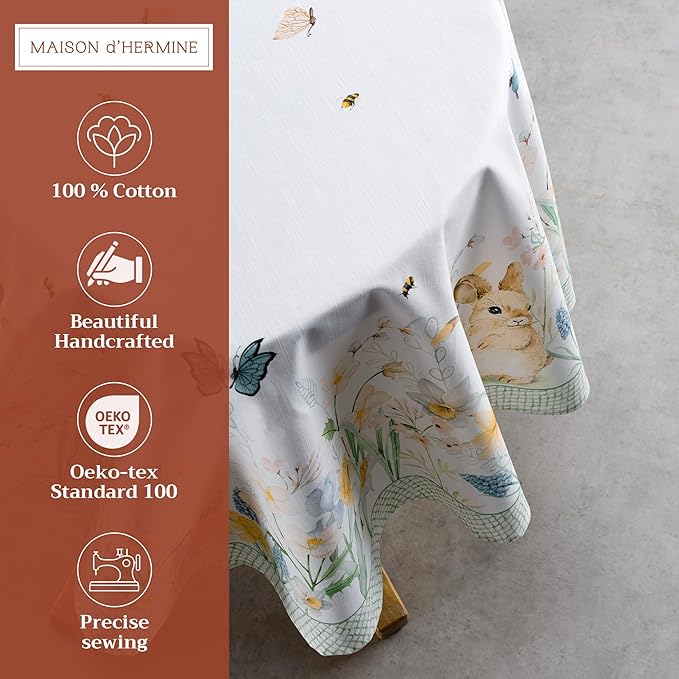 Maison d' Hermine Table Cloth Round Table 100% Cotton 63 Inches Tablecloth Reusable Decorative Everyday Use for Dining Room, Farmhouse, Home, Party, Festive & Wedding Spring Summer - Easter Dew