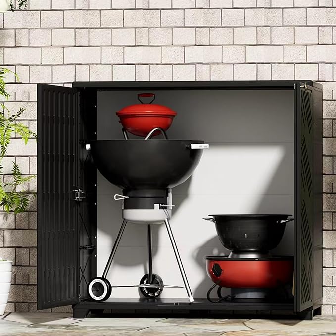 Outdoor/Indoor Storage Box,Resin and Plastic Storage Cabinet Waterproof,Outdoor Cabinet for Patio/Garden/Balcony/Backyard/All Room(NO Shelf-Black)