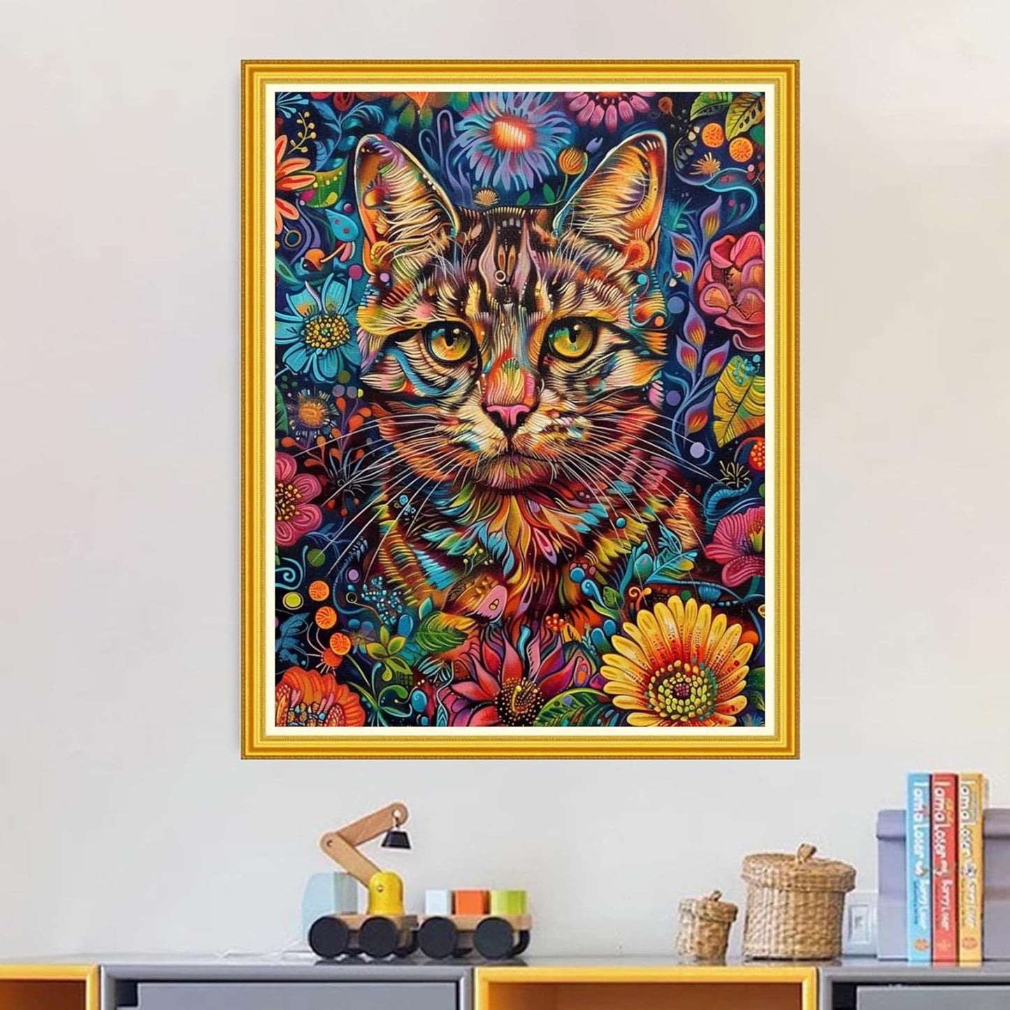 Magxvouy Cross Stitch Kits Stamped Full Range of Embroidery Kits,Cross Stitch Patterns Needlework Kits for Beginners 11CT Printed Kits&Colorful Flower Cat 16x20 inch