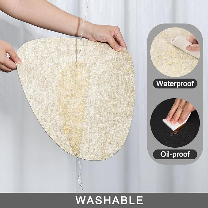 Placemats and Coasters, Washable Reversible Placemats Round Faux Leather Wipeable Place Mats Non Slip Heat Resistant Indoor Outdoor Table Mats (Set of 4, Cream Black)