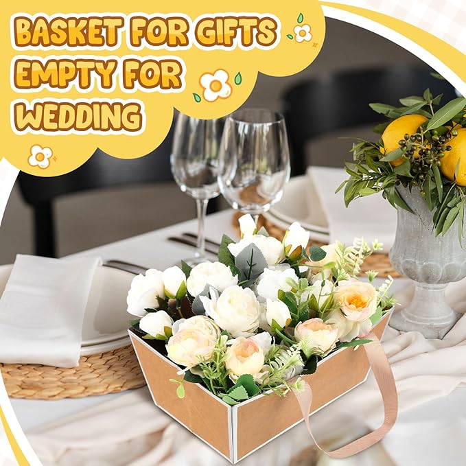 Pinkunn 48 Pcs Basket for Gifts Empty DIY Bulk Party Gift Basket Kit with Handles Market Trays for Packages Wrapping Wedding Party Anniversary Display(Brown, Silver,Classic)