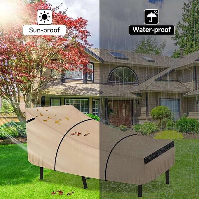 NEVERLAND Waterproof Patio Lounge Chair Cover, Outdoor Chaise Lounge Covers with Heavy Duty Material, 420D Waterproof Outdoor Chairs Cover 82L x 57W x 32H inch Golden