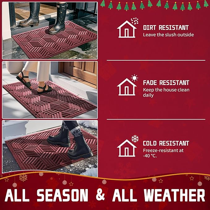 Yimobra Large Door Mat 47x32, All-Season Waterproof Outdoor Mats for Front Door Entrance with Drainage Holes, Heavy Duty Non-Slip Doormat for Garage Patio Entryway Indoor, Red